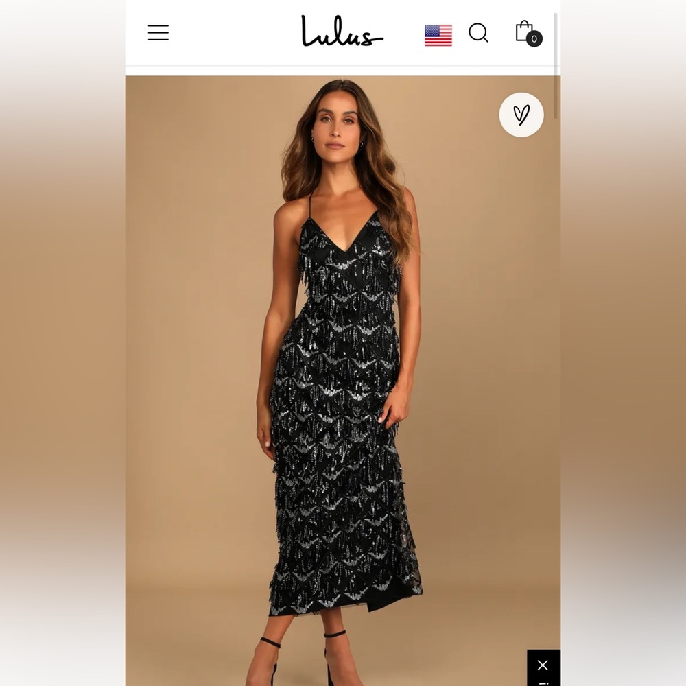 NWT Lulu’s Marvelous Moment Black Sequin Fringe Maxi Dress
